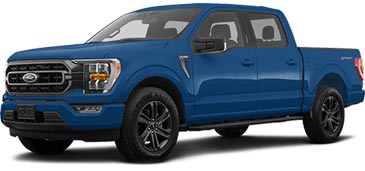 A picture of a blue Ford F-150 XLT four wheel drive Super Crew truck
