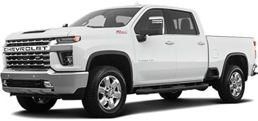 An exterior picture of a white Chevy Silverado 2500 High Country Crew Cab 4WD Diesel Truck