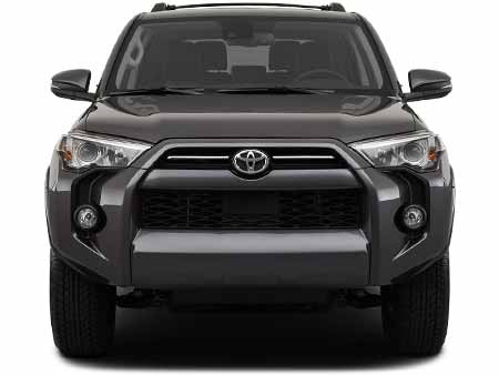 A front profile picture of a Toyota 4Runner, taken from the height of the front bumper and front grill lights.