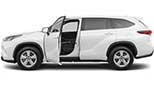 A profile picture of a Toyota Highlander from the driver's side with the front door open.